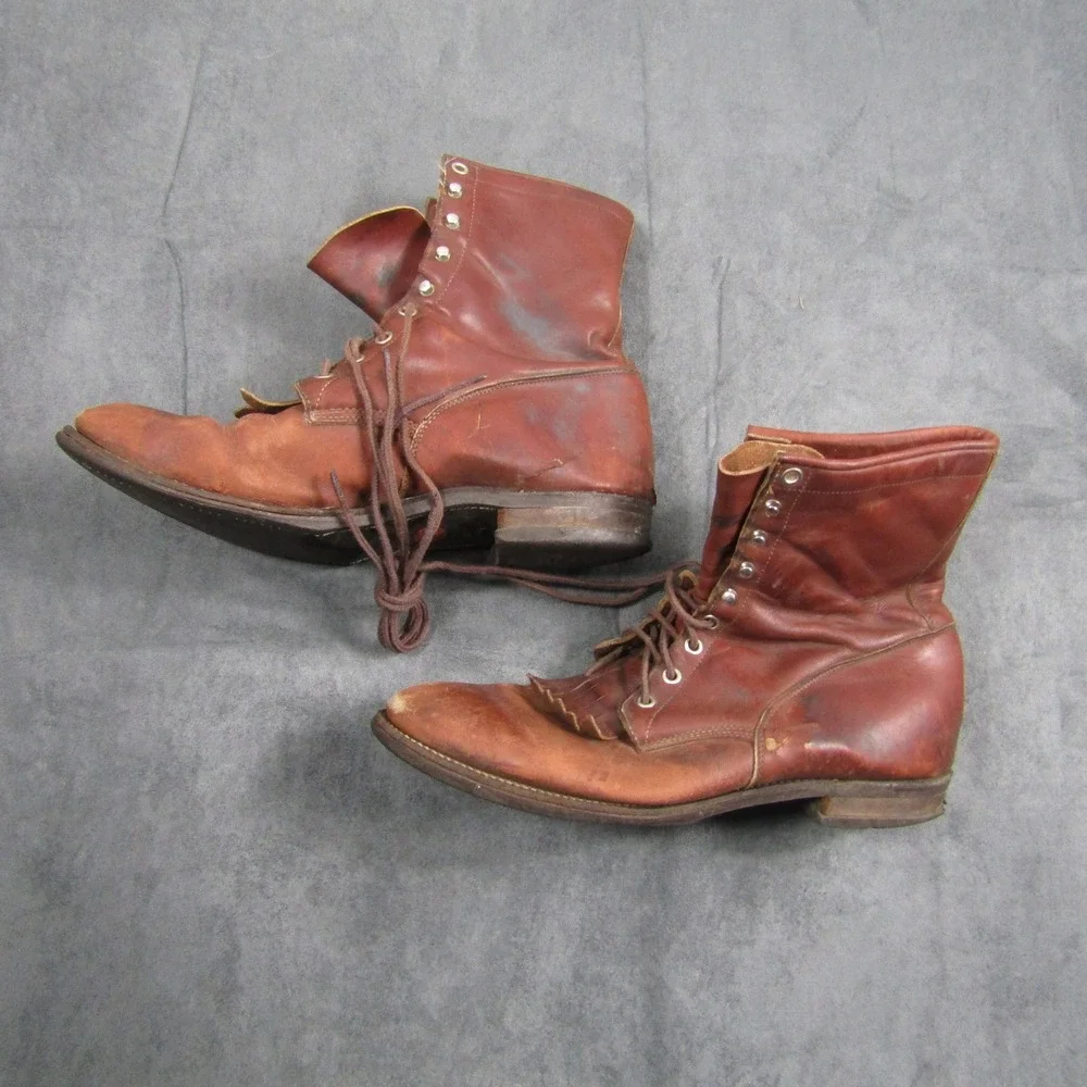 Justin Work Boots Mens 9.5 Brown Leather Vintage Lace Up Kiltie 518 USA Made